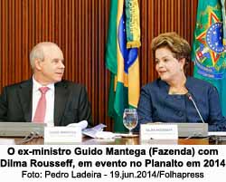 O ex-ministro Guido Mantega (Fazenda) com Dilma Rousseff, em evento no Planalto em 2014 - Foto: Pedro Ladeira - 19.jun.2014/Folhapress