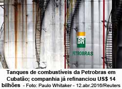 Tanques de combustveis da Petrobras em Cubato; companhia j refinanciou US$ 14 bilhes  - Foto: Paulo Whitaker - 12.abr.2016/Reuters