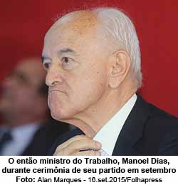 O ento ministro do Trabalho, Manoel Dias, durante cerimnia de seu partido em setembro - Alan Marques - 16.set.2015/Folhapress