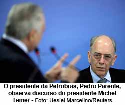 O presidente da Petrobras, Pedro Parente, observa discurso do presidente Michel Temer - Ueslei Marcelino/Reuters