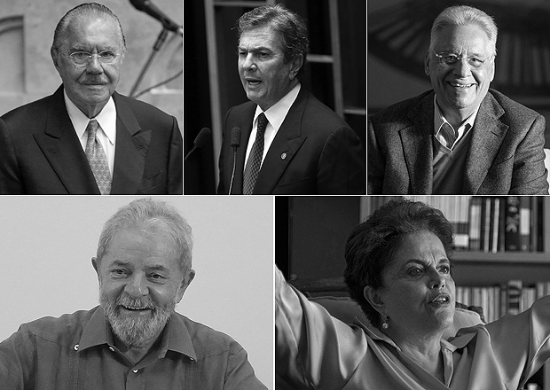 Os ex-presidentes Sarney, Collor, Fernando Henrique, Lula e Dilma - Folhapress