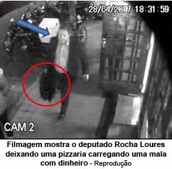 Filmagem mostra o deputado Rocha Loures deixando uma pizzaria carregando uma mala com dinheiro - Reproduo