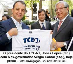 O presidente do TCE-RJ, Jonas Lopes (dir.) com o ex-governador Srgio Cabral (esq.), hoje preso - Foto: Divulgao - 22.nov.2012/TCE