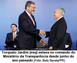 Torquato Jardim (esq) estava no comando do Ministrio da Transparncia desde junho do ano passado (Foto: Beto Barata/PR)