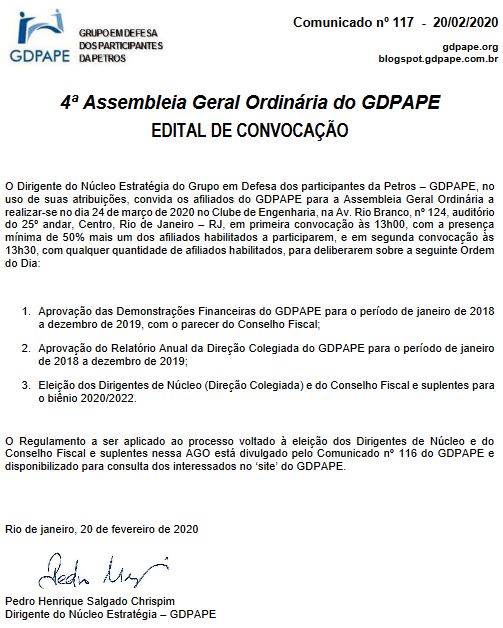 GDPAPE - Comunicado 117 - 20/02/2020