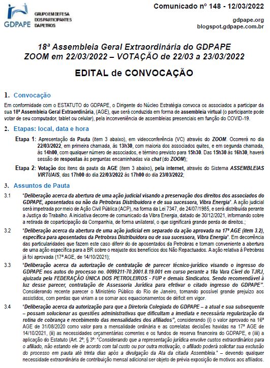 GDPAPE - Comunicado 148 - 12/03/2022