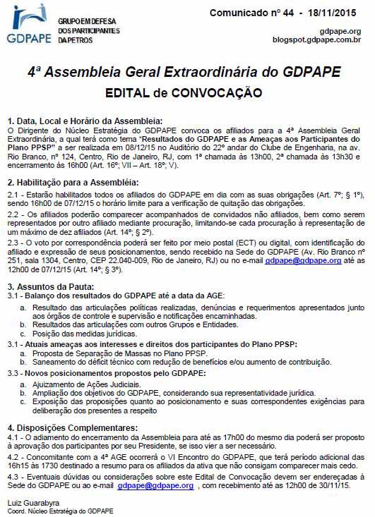 GDPAPE - Comunicado 44 - 18/11/15
