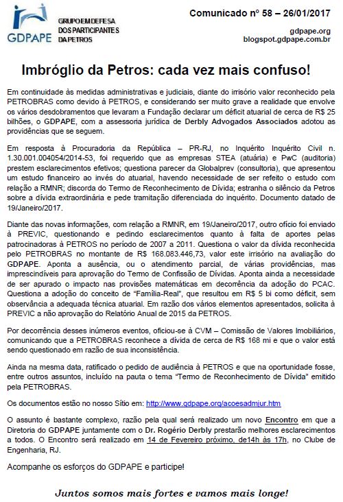 GDPAPE - Comunicado 58 - 26/01/2017