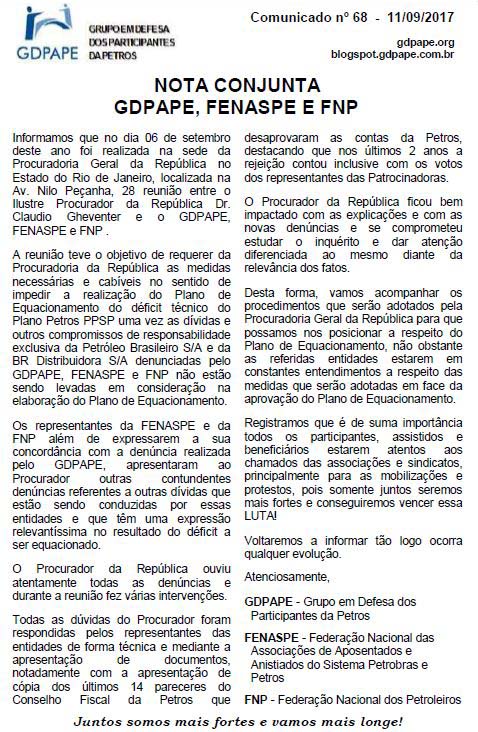 GDPAPE - Comunicado 68 - 11/09/2017