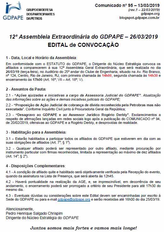 GDPAPE - Comunicado 95 - 13/03/2019