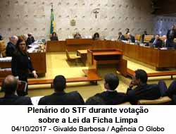 Plenrio do STF durante votao sobre a Lei da Ficha Limpa - 04/10/2017 - Givaldo Barbosa / Agncia O Globo
