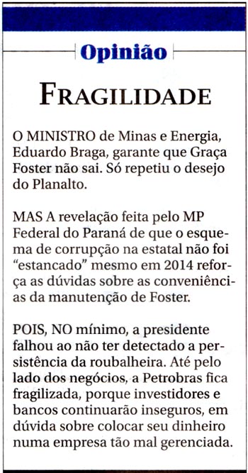 O Globo Opinio - 17/01/2015 - PETROBRAS: Mal gerenciamento