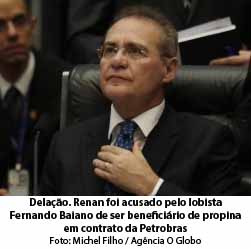 O Globo - 18/09/15 - Delao. Renan foi acusado pelo lobista Fernando Baiano de ser beneficirio de propina em contrato da Petrobras - Michel Filho / Agncia O Globo