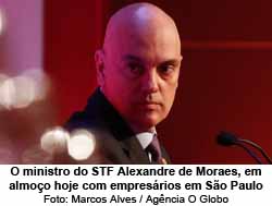 O ministro do STF Alexandre de Moraes, em almoo hoje com empresrios em So Paulo - Marcos Alves / Agncia O Globo