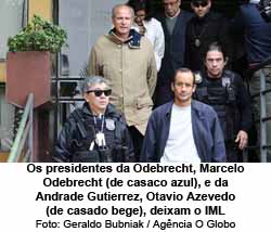 O Globo - 21/06/2015 - Presidentes da Odebrecht, Marcelo Odebrecht (de casaco azul), e da Andrade Gutierrez, Otavio Azevedo (de casado bege), deixam o IML - Geraldo Bubniak / Agncia O Globo