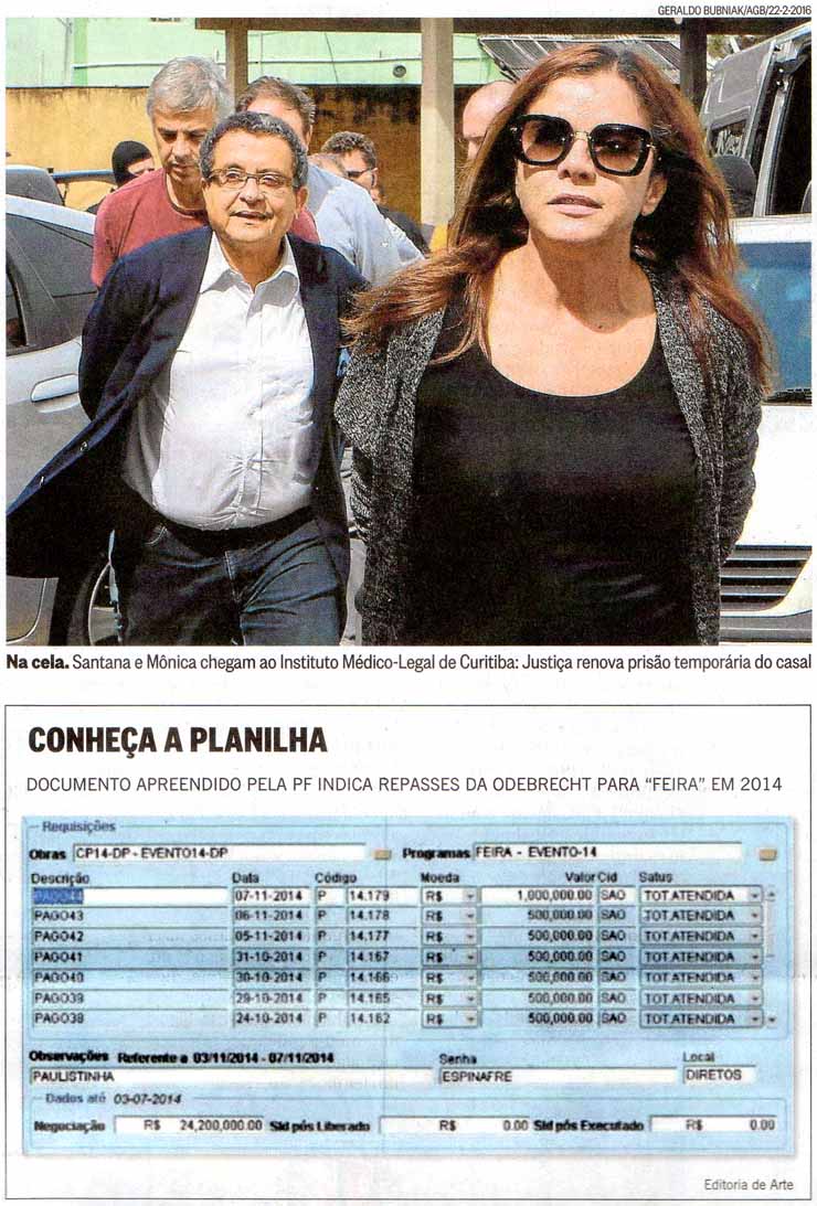 O Globo - 27/02/16 - Santana e Mnica: a Planilha - Foto: Geraldo Bubniak / 22-2-2016