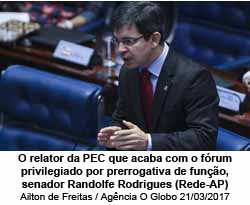 O relator da PEC que acaba com o frum privilegiado por prerrogativa de funo, senador Randolfe Rodrigues (Rede-AP) - Ailton de Freitas / Agncia O Globo 21/03/2017
