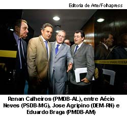 Folha de So Paulo - Poder - Renan Calheiros (PMDB-AL), entre Acio Neves (PSDB-MG), Jose Agripino (DEM-RN) e Eduardo Braga (PMDB-AM)