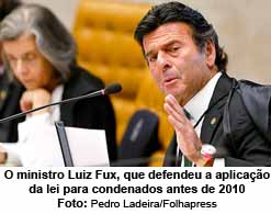 O ministro Luiz Fux, que defendeu a aplicao da lei para condenados antes de 2010 - Pedro Ladeira/Folhapress