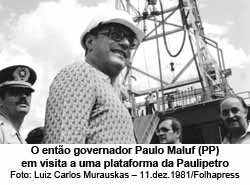 O ento governador Paulo Maluf (PP) em visita a uma plataforma da Paulipetro - Foto: Luiz Carlos Murauskas  11.dez.1981/Folhapress