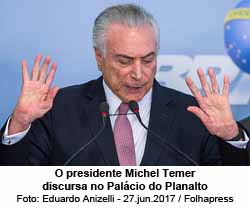 Michel Temer discursa no Palcio do Planalto - Foto: Eduardo Anizelli / 27.jun.2017 /Folhapress
