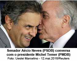 Senador Acio Neves (PSDB) conversa com o presidente Michel Temer (PMDB) - Foto: Ueslei Marcelino - 12.mai.2016/Reuters