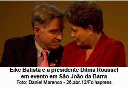 Eike Batista e a presidente Dilma Roussef em evento em So Joo da Barra - Foto: Daniel Marenco - 26.abr.12/Folhapress