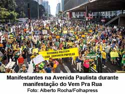 Manifestantes na Avenida Paulista durante manifestao do Vem Pra Rua - Alberto Rocha/Folhapress