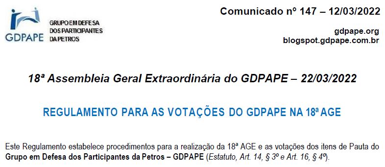 GDPAPE - Comunicado 147 - 12/03/2022