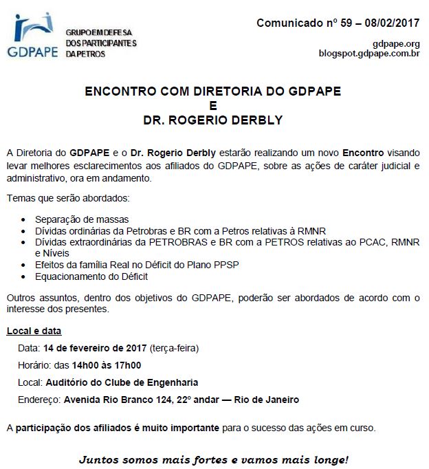 GDPAPE - Comunicado 59 - 08/02/2017