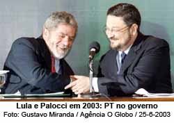 Lula e Palocci em 2003: PT no governo - Foto: Gustavo Miranda / Agncia O Globo / 25.06.2003