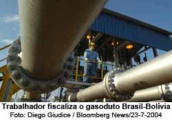 Trabalhador fiscaliza o gasoduto Brasil-Bolívia - Diego Giudice / Bloomberg News/23-7-2004