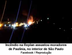 Incndio na Replan assustou moradores de Paulnia, no interior de So Paulo - Facebook / Reproduo