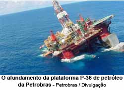 Plataforma P-36 afundando - Foto: Petrobras divulgao